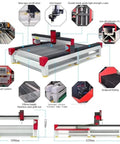 Rock Solid 5 Axis Cnc Water Jet Cutter Built Like A Tank Delivering Laser Precision Heavy Duty Grind For Metal Stone Glass And Concrete Shop Fabrication Projects with labeled features.