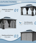 Multiple views of 10x12 Hardtop Aluminum Framed Outdoor Gazebo With Double Polycarbonate Roof for Patio And Garden Hangout