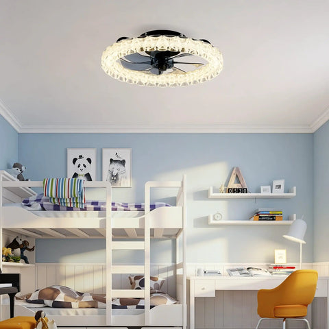 Neojoyoenix Light Fixture, Galaxy Ceiling Fans with Kit, in a children's bedroom with bunk beds and desk, black color