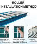 No Fuss Heavy Duty Stainless Steel Conveyor Rollers, Snap Fit Spring Loaded Gravity Track installation step, 2.4 by 13.8 inches.