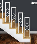 Rock Solid U Shaped Stair Handrail Featuring A Knockout Diamond Pattern Design And Smooth Baked Polish Finish Built Tough To Handle Heavy Loads Safely Indoors At Home, installed on wooden staircase.