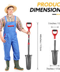Man in overalls holding Deep Digging Spade For Garden And Yard Work Narrow Shovel With Serrated Edge, showing 44-inch size dimensions
