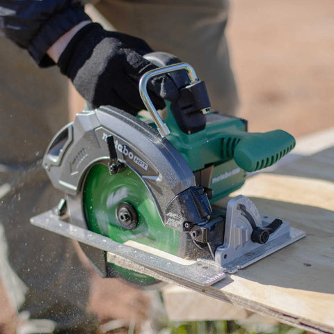 36V MultiVolt 7-1/4 Inch Circular Saw With Torque Boost Technology cutting wood on jobsite