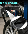 No Sweat Rim Width Caliper Tool For Cars Quick Fitment Gauge clamped on tire rim, showcasing measurement scale and easy operation.