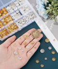 Two Tone Flower Bead End Caps Set With 1260 Pcs Iron Filigree Bead Caps Gold Spacer Beads iron caps in hand and box