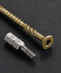 Killer Grip Deck Screws Kit With Assorted Exterior Wood Fasteners Rust Resistant Epoxy Coated Bronze Finish Eight And Ten Gauge T25 bit and screw.