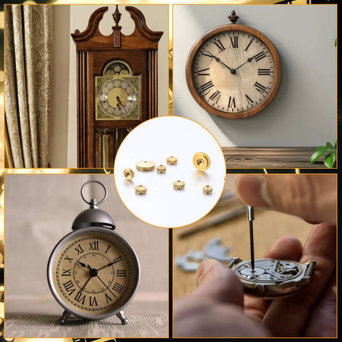 Brass Clock Hand Nut Set 24 Piece Assortment For Grandfather, Wall, And Mantel Clocks Fits 5mm, 6mm, And 10mm ODs Replacement