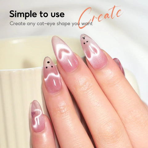 Cat Eye Nail Magnet Set 10pc with 3 In 1 Magnetic Pen creating heart and swirl designs on nails