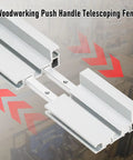 Heavy Duty T Track Miter Gauge Fence With Smooth Telescoping Slider For Table And Router Saw Aluminum Build close-up of push handle.