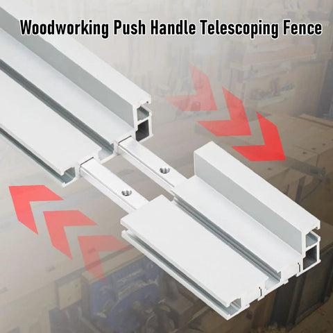 Heavy Duty T Track Miter Gauge Fence With Smooth Telescoping Slider For Table And Router Saw Aluminum Build close-up of push handle.