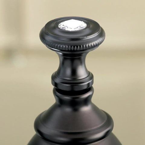 Close-up of crystal lever handle on Oil Rubbed Bronze Centerset Bathroom Faucet With Crystal Lever Handle Drip Free Ceramic Cartridge