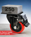 Tough As Nails 3 Inch Heavy Duty Caster Wheels With Dual Swivel Brakes Set Of 2 Polyurethane Silent Rollers with 250 lb load.