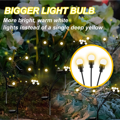 Solar Garden Lights Firefly String Set With Flexible Iron Wire, 8 LED Per Light, Wind Swaying Warm White Outdoor Pathway Lights For Yard Decor, High Efficiency Solar Panels, Weather Resistant, 2 Pack