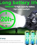 Rechargeable Headlamp for Adults Ultra Bright Long Throw Spotlight Waterproof LED Headlamp With Four Modes And Tail Warning Light