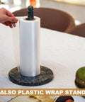Blue Pearl Granite Paper Towel Holder for Kitchen Countertop with plastic wrap, made of natural Norwegian stone