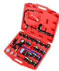 Radiator Coolant Pressure Tester Kit With Vacuum Refill Tool And 28 Piece Adapters in red carrying case