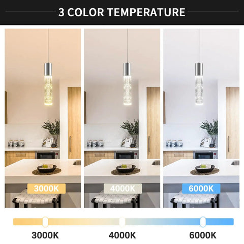 Upgrade Your Kitchen Or Bar With These Slick Chrome Led Bubble Crystal Pendant Lights Featuring Simple 3Cct Color Switches And Timeless Modern Designs Solid 3 Pack Gear For Effortless Ambient Glow with 3000K, 4000K, and 6000K color temperature options.