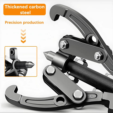 Premium High Grade Carbon Steel 3 Jaw Bearing Puller Built Like A Tank With Rock Solid Grip, detailed close-up of jaws.