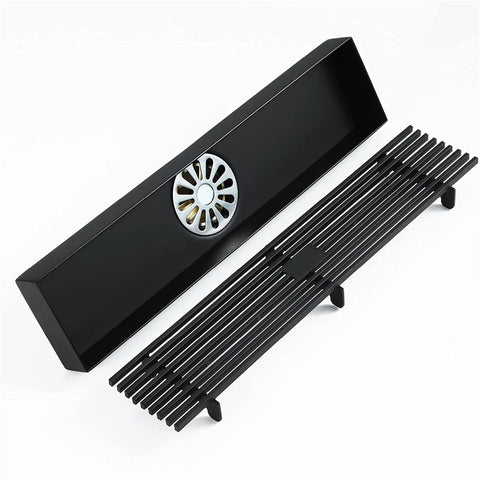 Heavy Duty Stainless Steel Rectangle Shower Drain Tile Insert Grate, removable design with black finish for fast drainage.