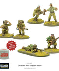 Ready To Paint 28mm World War II Japanese Army Weapons Team Miniatures Pack with 6 unpainted figures for Bolt Action.