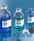 Set of three sterile glass vials with locking caps and butyl rubber self-healing ports (30ml, 50ml, 100ml)