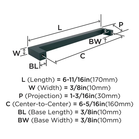 Slick Matte Black Cabinet Pull With Clean Contemporary Lines And Smooth Finish Rocking A Precise Six Inch Center Spread dimensions and measurements.