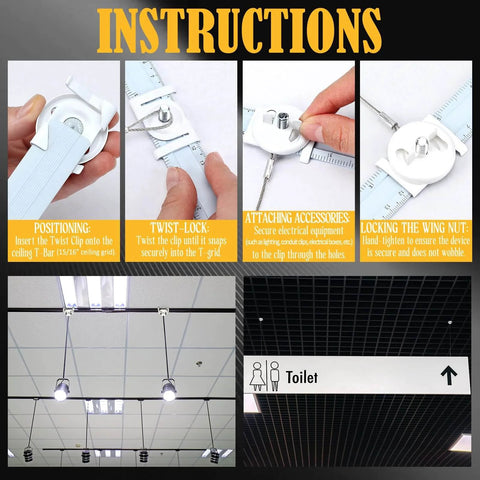 Easy Install Twist Clip For Electrical Fixtures With Wing Nut, White Spring Steel Mounting Clip For 15 16 Inch T Grid Drop Ceilings