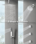 GRANDJOY 12" Ceiling Shower System with Handheld Spray, Brushed Nickel showing rainfall head and handheld shower.