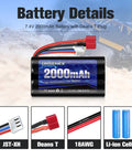 2S 7.4V 2000mAh Li Ion RC Battery With Dean Style T Plug For WLtoys 4WD High Speed RC Cars, detailed components displayed.