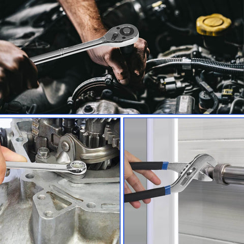240-Piece Mechanic Tool Set With Heavy Duty Aluminum Toolbox in use for auto repairs and DIY projects, close-up views.