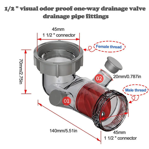 Easy Install One And A Half Inch P Trap Replacement With Visible Sink Drain Backflow Preventer Auto Close One Way Valve Anti Clogging Odor Control Dual Overflow Ports For Kitchen Bathroom And Garbage Disposal Drain Fittings - 1/2” visual odor proof one-way drainage valve.
