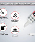 Ultra Sticky Jewelry Glue For Metal And Stone 2 Pack 10ml, fast-set clear bond, features include ultra fine tip and waterproof