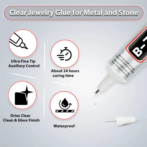 Ultra Sticky Jewelry Glue For Metal And Stone 2 Pack 10ml, fast-set clear bond, features include ultra fine tip and waterproof
