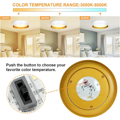 Super Versatile Dimmable Round Led Flush Mount Ceiling Light 15 Inch Fixture In Matte White With Gold Inside three color modes
