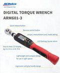 Digital Torque Wrench With LED Alarm And Buzzer, 2 To 37 Foot Pounds Range, Three Eighths Inch Drive, LCD Display With Readouts In Nm And In Lb