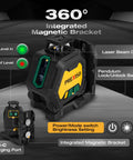 Pro Grade 360 Degree Laser Level With Tripod Plumb Dots And Cross Line Self Leveling IP54 Rechargeable Three Brightness Settings