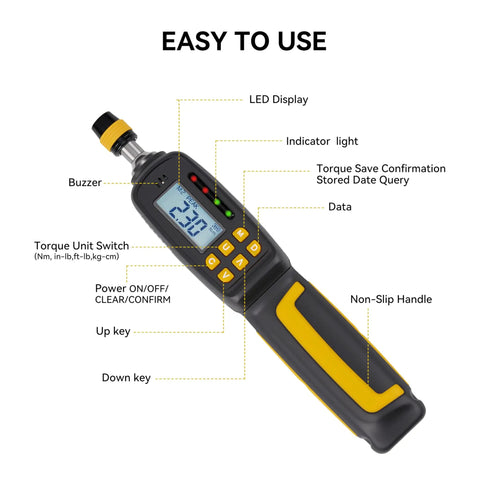 Workhorse Pro Grade Digital Torque Screwdriver With Backlit LCD, 1/4 Inch Quick Release Bit Holder, 2.6 To 70.8 In-Lb Range, 38-Piece Bit Set, ISO 6789 Certified, Two Percent Accuracy For Real World Tolerances, front view