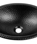 17 Inch Oval Drop In Matte Black Bathroom Sink With Hand Hammered Finish, Top Mount Vanity Sink For Countertop, Powder Room Or Guest Bath