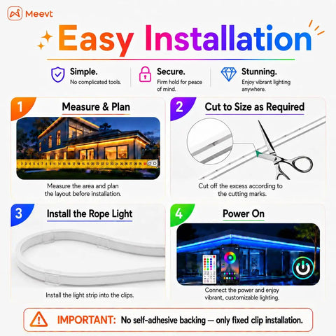 Installation guide for RGB Neon Rope Lights Sixteen Point Four Feet With 360 LEDs 24V Side Emitting LED Strip Lights
