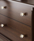 Six Pack One And A Quarter Inch White Glass Crystal Cabinet Knobs Gold Brushed Brass Round Drawer Pulls For Dresser Closet Kitchen Cabinets And Bifold Doors Hardware Sleek Swanky Finish on dark wood dresser