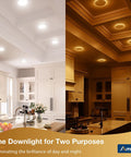 12 Pack 6-Inch LED Recessed Canless Wafer Downlights With Night Light in kitchen, showing day and night light modes.