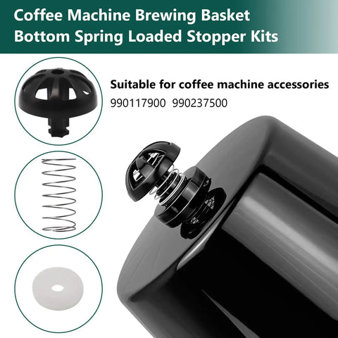 Bottom Spring Loaded Stopper Kit For Coffee Machine Brewing Basket Replacement For Compatible 990117900 990237500 Two Pack Durable Plastic And Silicone Accessory Keeps Brew Basket Sealed No Fuss Install For Home Coffee Makers, spring and seal