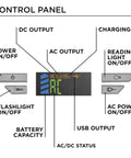 Control panel of Go-To Portable Power Station With 155Wh 150W Peak, showing AC output, USB, and function indicators