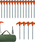 Heavy Duty Screw In Tent Stakes Eight Inch Ground Anchors Metal Stakes For Camping Includes Hex Head Driver And Sturdy Storage Bag 20 Pack Bright Orange Finish