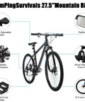 27.5 Inch Mountain Bike With Suspension Fork, Dual Disc Brakes, 21 Speed Shifting, For Men And Women, Lightweight Carbon Frame