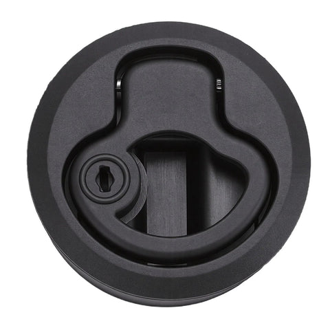 RV boat hatch latch, round flush-mount pull lock with two keys, black