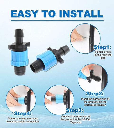 Fifty Piece Drip Irrigation Connector Kit For Five Eighth Inch Drip Tape Tubing installation steps