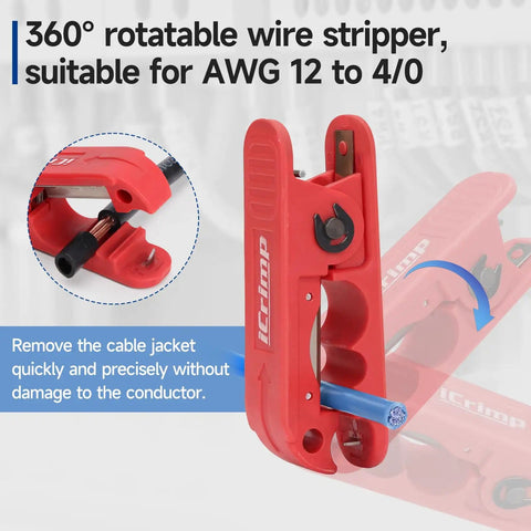 Round Cable Stripper For AWG 12 To Four Zero Pro Grade Beefy Adjustable Jacket Stripping Tool with blue cable