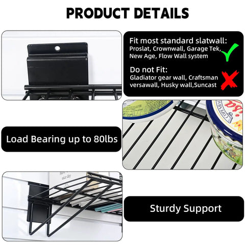 Heavy Duty Slatwall Shelves 16 Inch Wide Wire Shelf Organizer showing installation and load bearing details