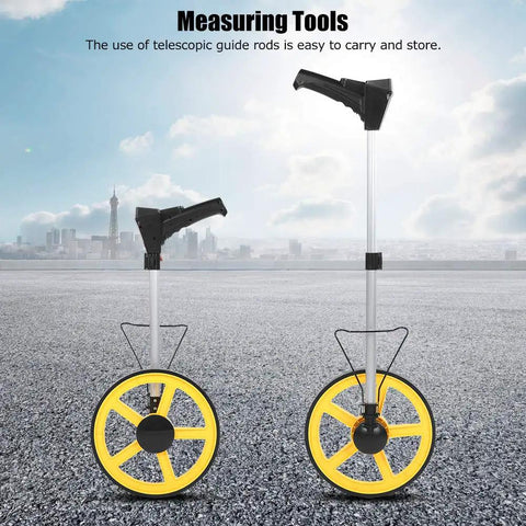 Ycauty Wheel Rangefinder with LCD Display Lightweight Measuring Wheel for Accurate Measurements on Roads 12.5inch on asphalt background.